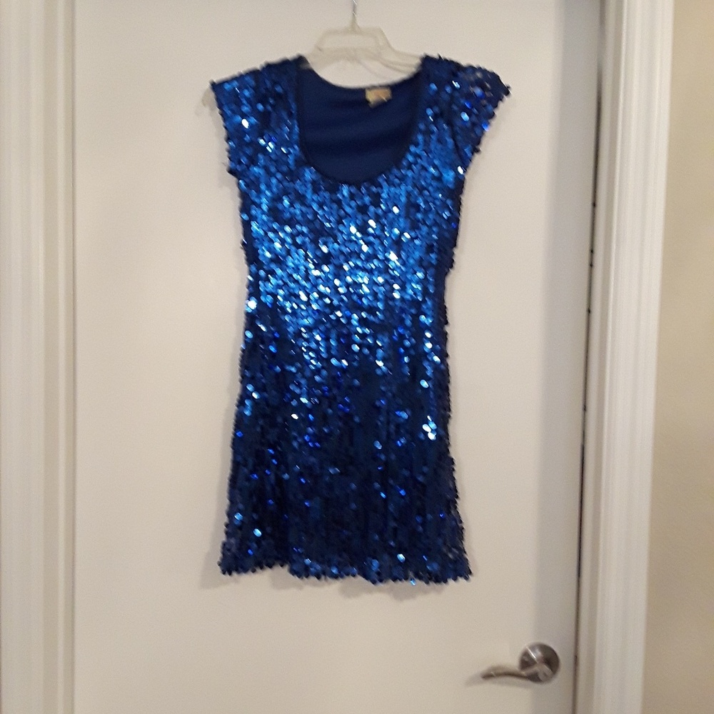 Blue Wild cat sequins mini dress